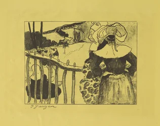 Mujeres bretonas de pie junto a una cerca, 1889