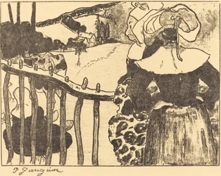 Mujeres bretonas junto a una cerca