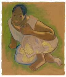 Mujer tahitiana agachada