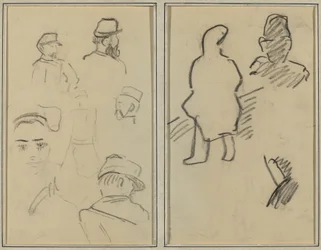 Cinco estudios de soldados y rostro de una mujer; Dos figuras