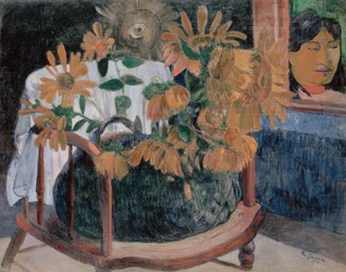 Francés: Nature morte avec des tournesols sur un fauteuil (II) Sunflowers