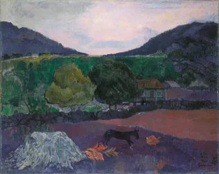 Francés:  Paysage avec chien Paisaje con perro