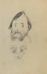 Cabeza de un hombre barbudo con cabeza de un perro [recto]