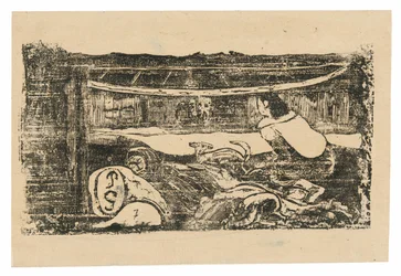 Interior de una cabaña tahitiana, de la serie de grabados en madera tardíos