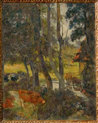 Paisaje en Normandía con estanque (pintura sobre lienzo)