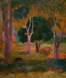 Paisaje con cerdo y caballo