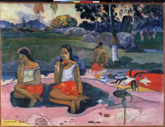 ""Nave Nave Moe"" (La primavera sagrada: dulces sueños) Pintura de Paul Gauguin (1848-1903) (Postimpresionismo) 1894 Dim. 73x98 cm San Petersburgo, museo del Hermitage