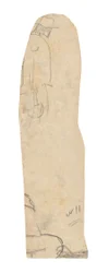Boceto de un hombre con sombrero y fragmento del hombro de una mujer