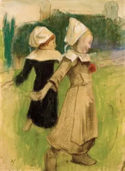 Estudio para: Chicas bretonas bailando, Pont-Aven