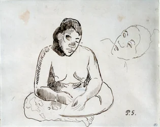 Mujer tahitiana sentada (estudio en tinta)