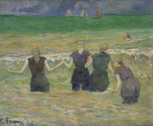 "Mujeres jóvenes bañándose" Pintura de Paul Gauguin (1848-1903) 1885 Museo Nacional de Arte Occidental, Tokio, Japón