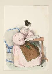 EN CASA (septiembre de 1835) Vestido de batista escocesa, ...
