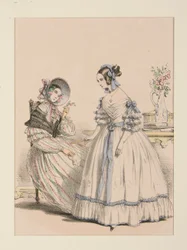 NOVIEMBRE 1838. Vestido pañuelo de pelo de cabra con rayas de pedrería;