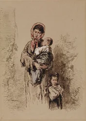 Campesina con dos niños pequeños