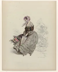 Mujer, caminando al viento, con sombrilla, 1840