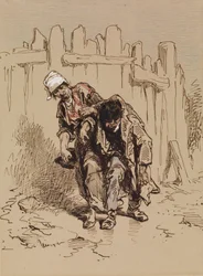 Mujer sosteniendo a un hombre
