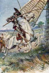 Don Quijote clavando su lanza en la vela