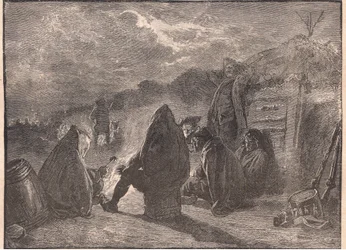 Washington en Valley Forge junto a la fogata