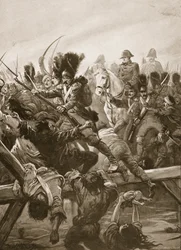 Cuando el remanente de la Guardia fue visto despejando el camino para el Emperador, hubo una estampida, ilustración de 
