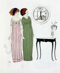 Creación de Paul Poiret de “Los vestidos de Paul Poiret”, dibujo por Paul Iribe. 1908