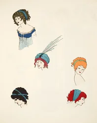 Diseños para tocados, de Les Robes de Paul Poiret pub. 1908