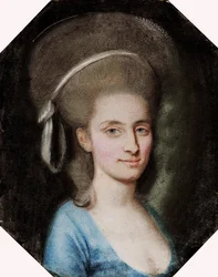 Retrato de una dama con vestido azul.