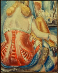 Mujer en corsé rosa