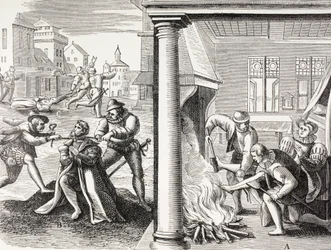 Propaganda del siglo XVI que ilustra la violencia de los hugonotes franceses contra los católicos.