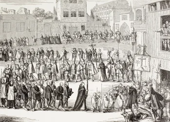 Procesión del Auto-Da-Fe, o Acto de Fe, en España. Según un grabado del siglo XV.