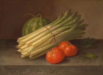 Espárragos, tomates y una calabaza