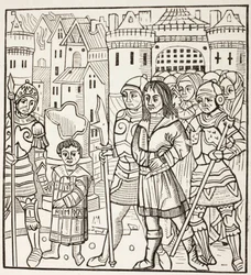 El rey San Luis, Luis IX de Francia, y sus dos hermanos, Alfonso y Carlos, son capturados por los sarracenos tras la batalla de Fariskur, en abril de 1250, durante la Séptima Cruzada.