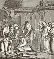 San Benito y el Diablo. Cuando San Benito estaba construyendo una capilla, el diablo se sentó en una piedra y nadie pudo moverlo hasta que San Benito bendijo la piedra. Entonces el Diablo emprendió el vuelo.