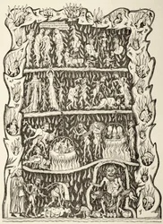 Los tormentos del infierno. De una miniatura de un manuscrito del siglo XII destruido tras un incendio en la biblioteca de Estrasburgo durante un bombardeo prusiano.
