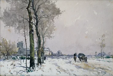 Las afueras de un pueblo, invierno (óleo sobre lienzo)