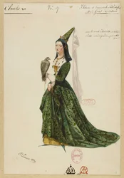 Isabelle de Baviera. Diseño de vestuario para la ópera Charles VI de Fromental Halévy, 1843