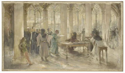 Boceto para la sala del Tribunal de Comercio de París: Le livre des métiers, hacia 1891 (lápiz, óleo sobre lienzo)