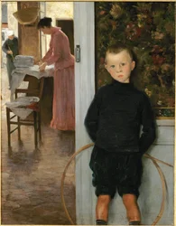 Enfant et femme dans un interieur - mujer y niño en una habitación (pintura sobre lienzo)