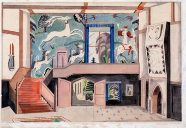 Diseño interior, c.1920-30s (acuarela sobre papel)