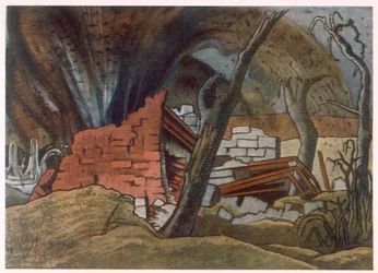 Explosión de proyectiles, de Artistas británicos en el frente, continuación de El frente occidental, tercera parte, Paul Nash