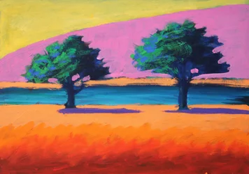 Pink Hill Yellow Sky, 2021 (acrílico sobre tabla)