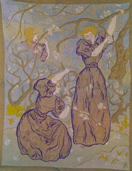 Dos mujeres bajo un árbol en flor. Tapiz de Paul Ranson (1864-1909)