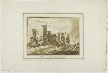 Castillo de Carey en Pembroke Shire, de Doce vistas en aquatinta de dibujos tomados en el lugar en Gales del Sur