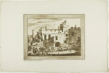 Castillo de Manerbawr, de Doce vistas en aguafuerte de dibujos tomados en el lugar en Gales del Sur