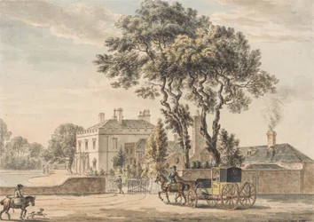 Vista noreste de la casa de Sir John Elvil en Englefield Green cerca de Egham en Surrey