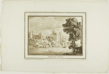 Castillo de Pembroke, de Doce vistas en aquatinta de dibujos tomados en el lugar en Gales del Sur