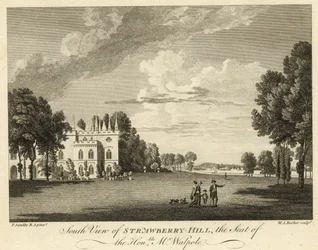 Vista sur de Strawberry Hill, Twickenham, Londres, la residencia del Honorable Horace Walpole