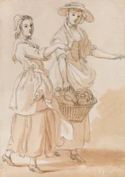 Dos niñas llevando una cesta