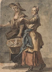 Dos mujeres con una cesta en la mano