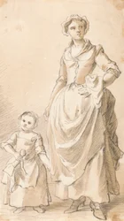 Mujer y niño sosteniendo una muñeca