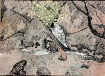 Paisaje con un pájaro y un sapo